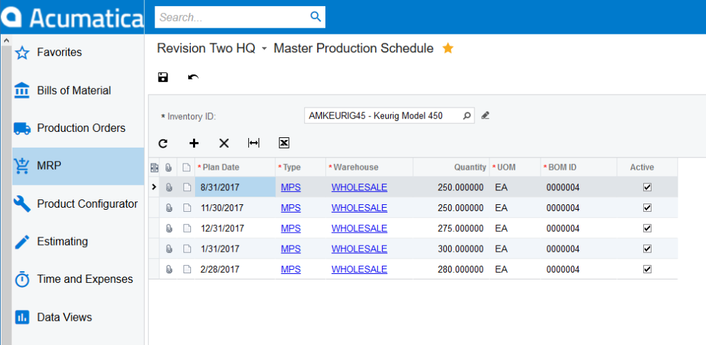 Acumatica Production Schedule Software